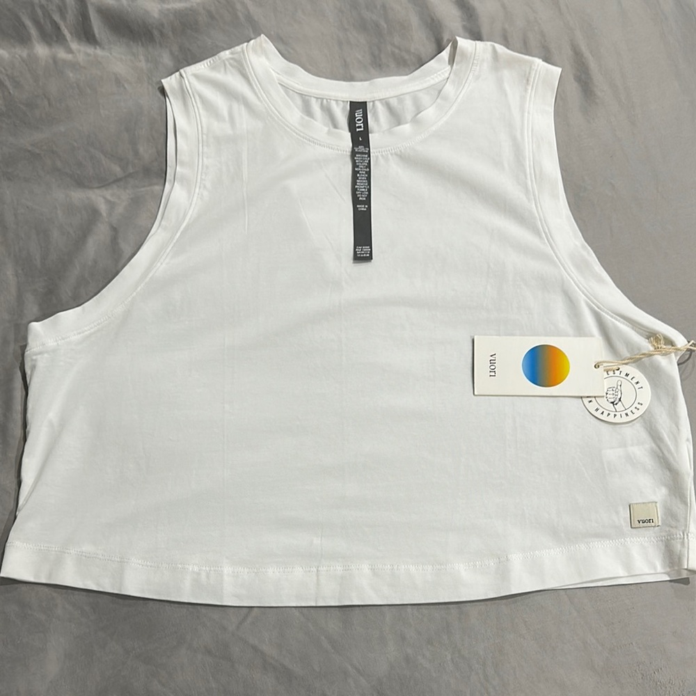 Vuori White Feather Sleeveless Crop Tank Muscle Tee Size Large